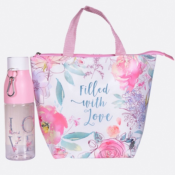 Set of Lunch Tote Water Bottle Filled w Love Pink - Picture 10 of 15